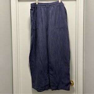 Athleta Retreat Linen High Rise Wide Leg Pant Plus Sz 2X Raining Violet Blue